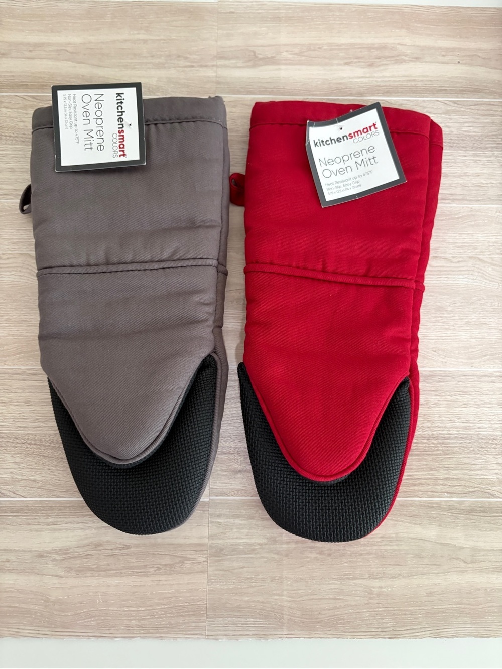 Kitchensmart Red Gray Neoprene Oven Mitts Set of 2